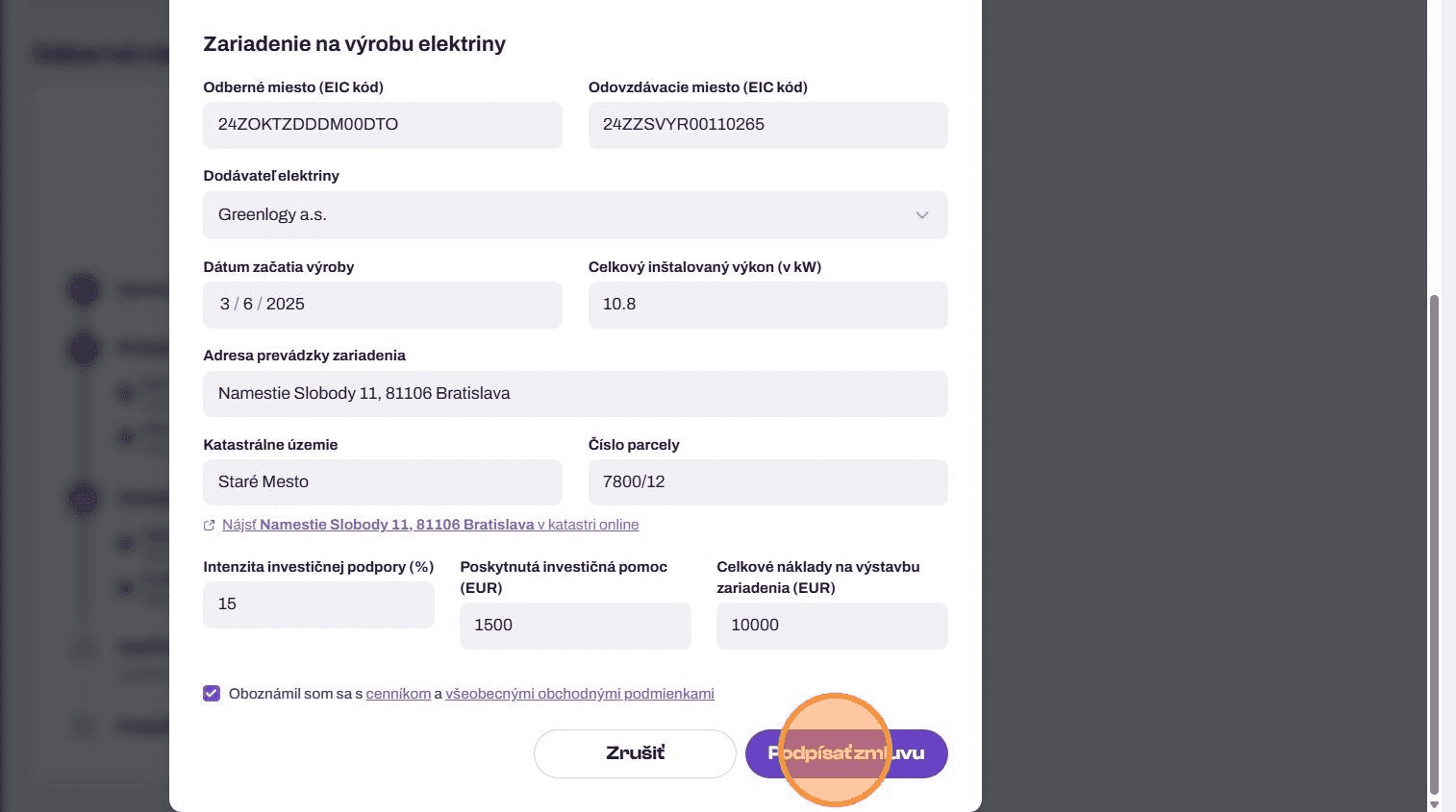 Obrazovka generovania dokumentov na podpis