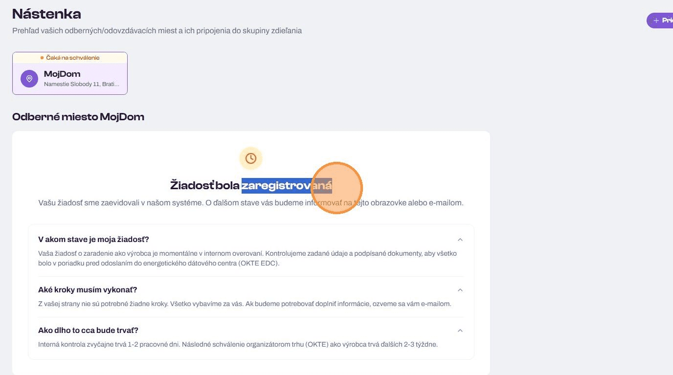 Potvrdenie dokončenej registrácie vo Wattiva BEAM